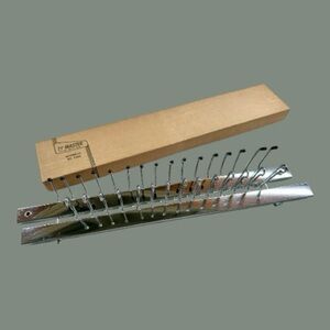 VINTAGE, TY-MASTER, AUTOMATIC TIE RACK. CHROME-PLATED. 13 3/4”W X 2 3/8”H